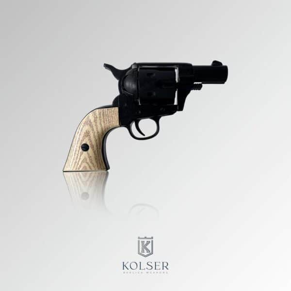 Réplica de revólver Colt Pocket Kolser acabado negro con cachas de resina imitación marfil, vista lateral derecha