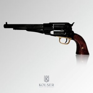 Réplica Non-firing del revolver Remington 1858 fabricado por Kolser en acabado color negro con cachas de madera. Vista lateral izquierda