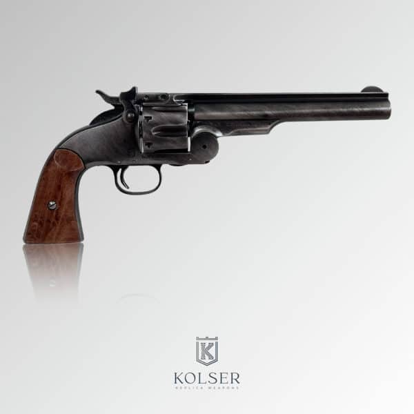 Réplica del revolver Schofield Smith and Wesson Modelo 3 de Kolser. Acabado en negro envejecido, vista perfil derecho.