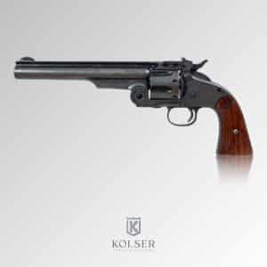Réplica del revolver Schofield Smith and Wesson Modelo 3 de Kolser. Acabado en pavonado envejecido, vista perfil derecho.